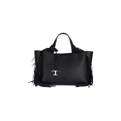Tod's Tods Fringed Leather Handbag In Black