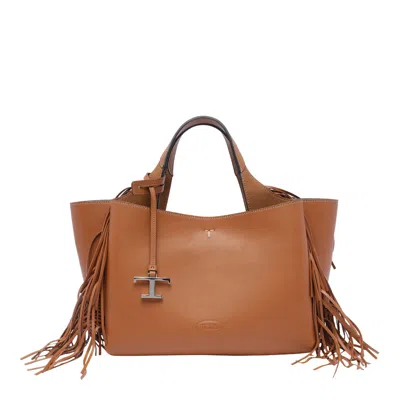 Tod's Fringed Leather Handbag In Brown