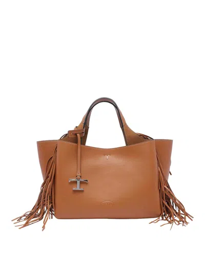 Tod's Fringed Leather Handbag In Brown