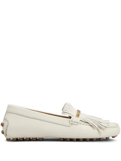 Tod's Gommino Embellished Fringed Leather Loafers In Yellow