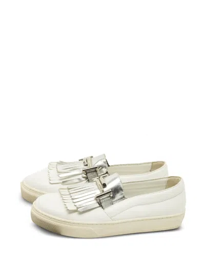 Pre-owned Tod's Fringed Leather Sneakers In White