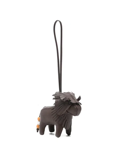 Tod's Fringed Lion-motif Keyring In Brown