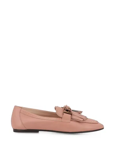 Tod's Fringed Stud-embellished Loafers In Pink