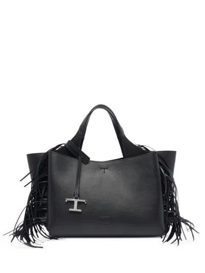 Tod's Fringed Tote Bag In Black