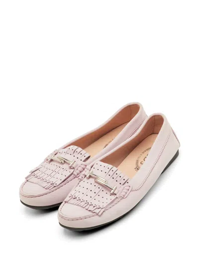 Pre-owned Tod's Fringe-detail Loafers In Pink