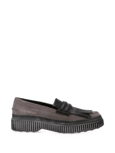 Tod's Fringe-detail Platform Loafers In Gray