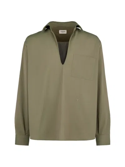 Tod's Front-pocket V-neck Polo Shirt In Green