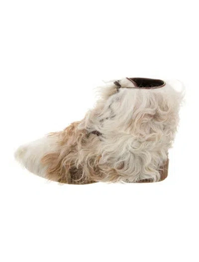 Pre-owned Tod's Fur Colorblock Pattern Lace-up Boots In Neutral