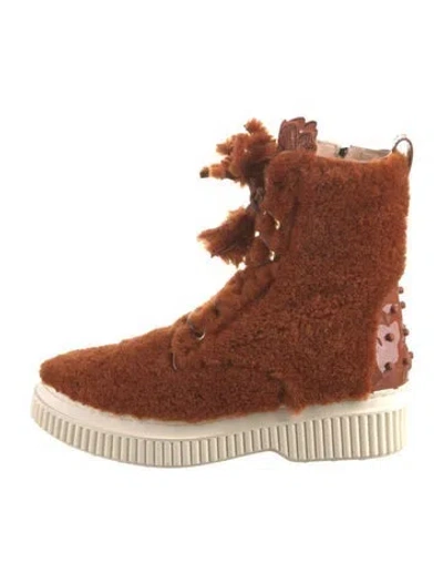 Pre-owned Tod's Fur Tassel Accents High Top Sneakers In Orange