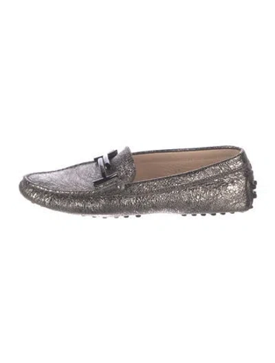 Pre-owned Tod's Glitter Animal Print Loafers In Gray