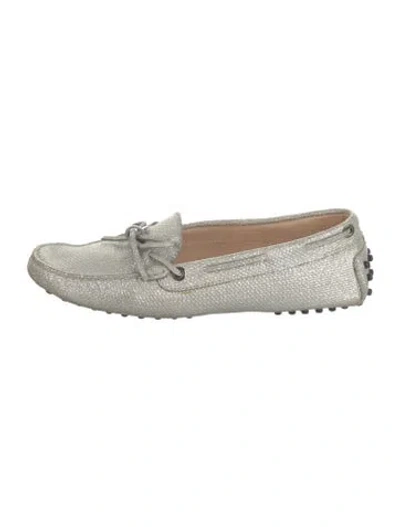 Pre-owned Tod's Glitter Bow Accents Loafers In Silver