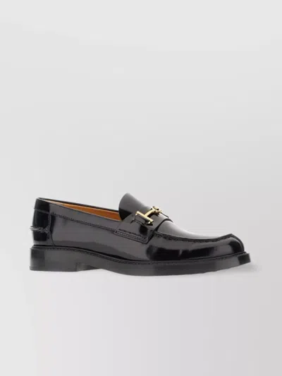 Tod's Glossy Leather Loafers Gold Hardware In Black