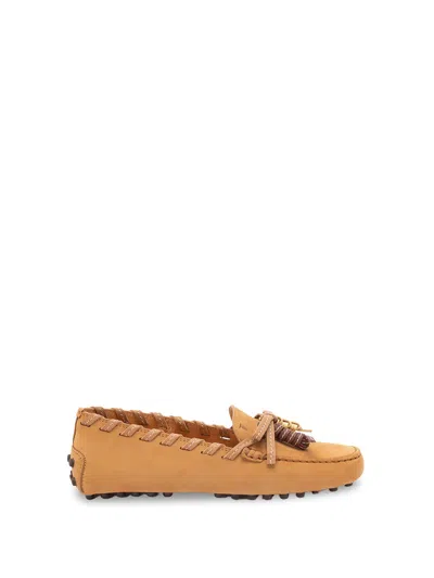 Tod's Light Camel Calf Leather Tassel Shoes In Brown