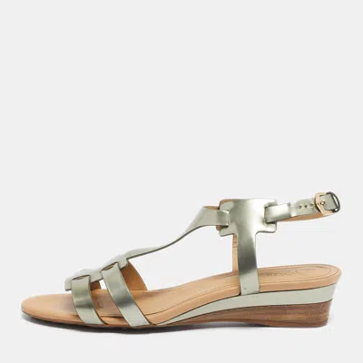 Pre-owned Tod's Gold Leather Ankle Strap Sandals Size 38