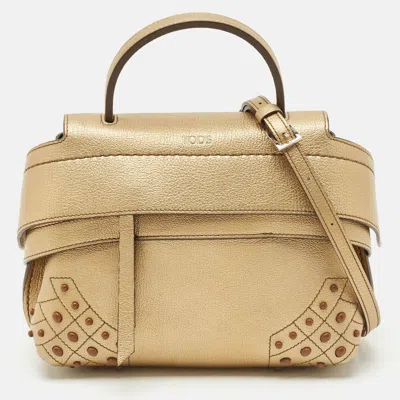 Pre-owned Tod's Gold Leather Gommino Wave Top Handle Bag