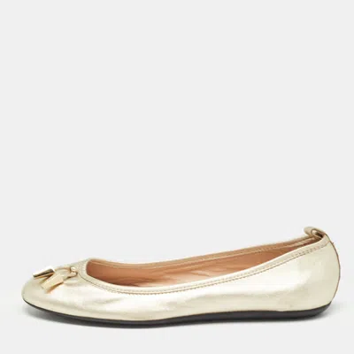 Pre-owned Tod's Gold Leather Tassel Ballet Flats Size 37
