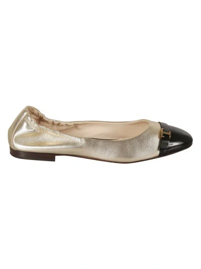 Tod's Metallic-leather Ballerina Shoes In Gold