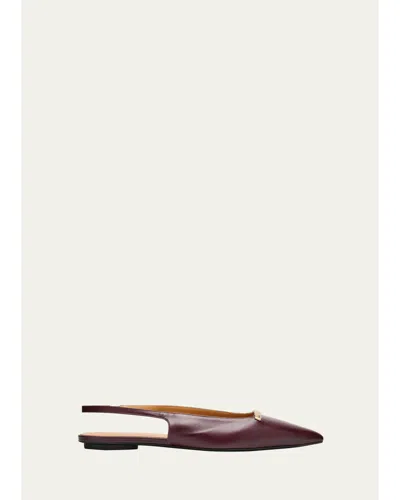 Tod's Gold-tone Bar Leather Slingback Flats In Burgundy