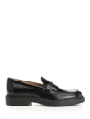 Tod's Leather Loafers With Metal Bar Shoes In Black