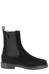 Tod's Suede Ankle Boots With Round Toe And Elastic Inserts In Black