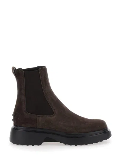 TOD'S BRONW ANKLE BOOTS WITH ELASTIC DETAILS ON THE SIDE AND CHUNKY SOLE