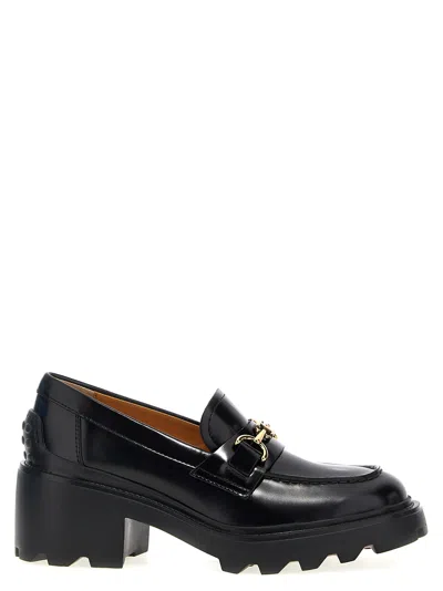 Tod's Leather Moccasin With Carrarmato Bottom In Black