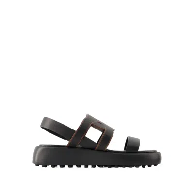TOD'S GOMMA CATENA SANDALS - LEATHER - BLACK