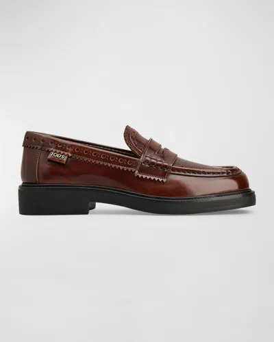 Tod's Polished Leather Penny Loafers In Cuoio Scuro