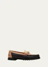 Tod's Gomma Colorblock Leather Chain Loafers In Nero/naturale