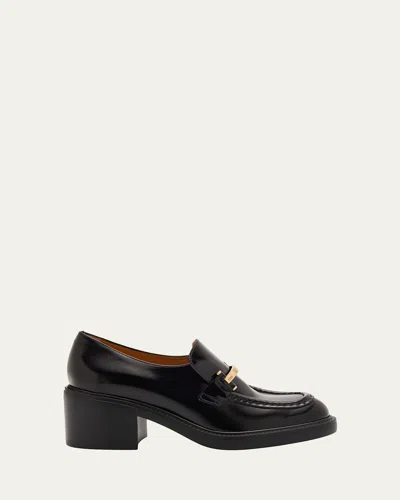 Tod's Gomma Leather Block-heel Loafers In Black