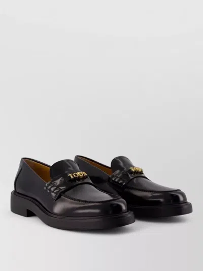 Tod's Gomma Leather Loafers Block Heel In Black