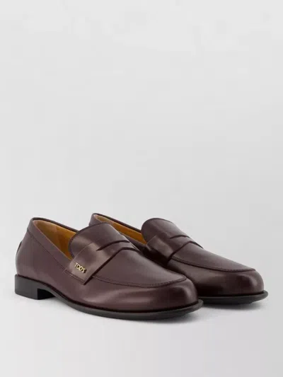 Tod's Gomma Leather Loafers Rubber Sole In Brown