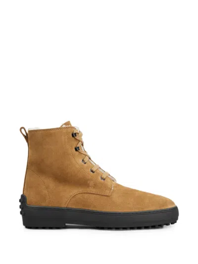 Tod's Gomma Shearling-lined Ankle Boots In Brown