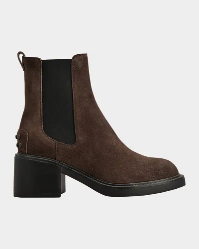 Tod's Gomma Suede Ankle Boots In Brown