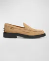 Tod's Gomma Suede Penny Loafers In Tabacco Chiaro