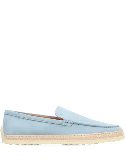 Tod's Gomma Suede Sole Leather Loafers In Blue