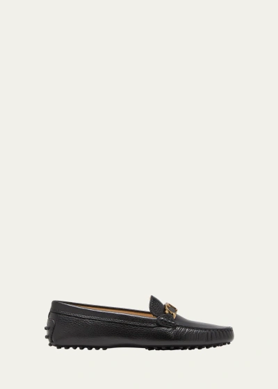 Tod's Gommini Leather Chain Driver Loafers In Nero