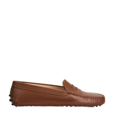 Tod's Gommini Leather Driver Penny Loafers In Brown