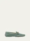 Tod's Gommini Suede Chain Driver Loafers In Laurel Wreath