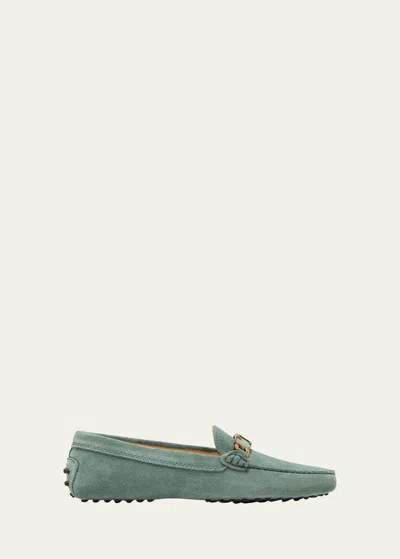 Tod's Gommini Suede Chain Driver Loafers In Green