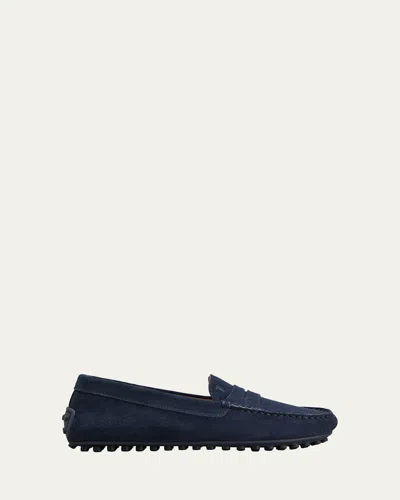 Tod's Gommini Suede Driver Penny Loafers In Blu Tuareg