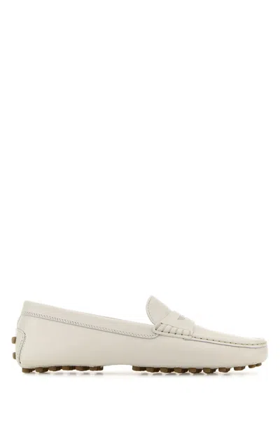 Tod's White Leather Loafers In Biancocalce