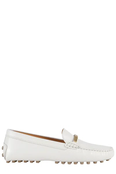 Tod's White Lime Calfskin Driving Loafer With Low Heel