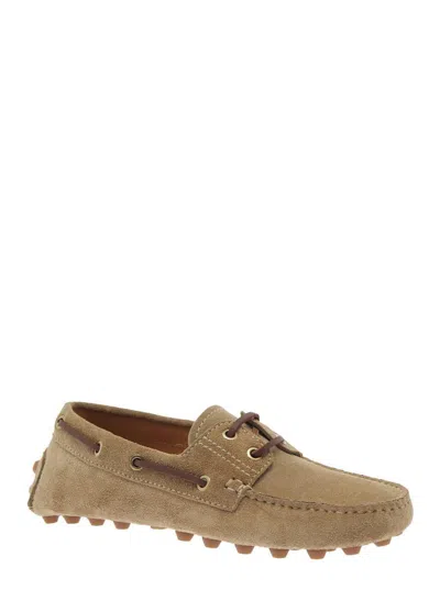 TOD'S 'GOMMINO' BEIGE LOAFERS WITH WOVEN TIE