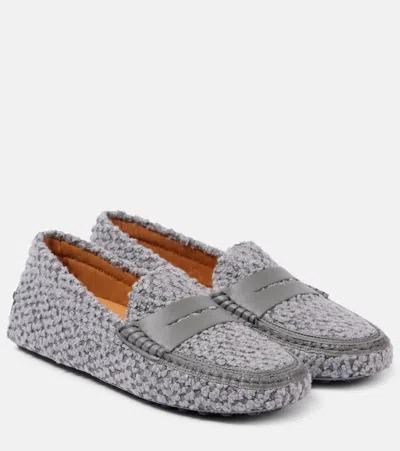Tod's Gommino Bouclé Driving Shoes In Grey