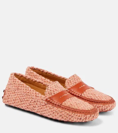 Tod's Gommino Bouclé Driving Shoes In Red