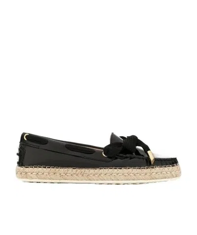 Tod's Gommino Braided Strap Straw Shoes In Black