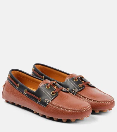 Tod's Gommino Bubble Leather Boat Shoes In Brown