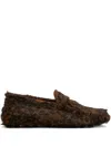 Tod's Textured Calfskin Leather Moccasins With Leopard Print In Black