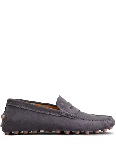 Tod's Suede Driver Penny Loafers In Grey